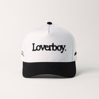 Loverboy 5 Panel Cotton Structured Snap Back Hat (White/Black)