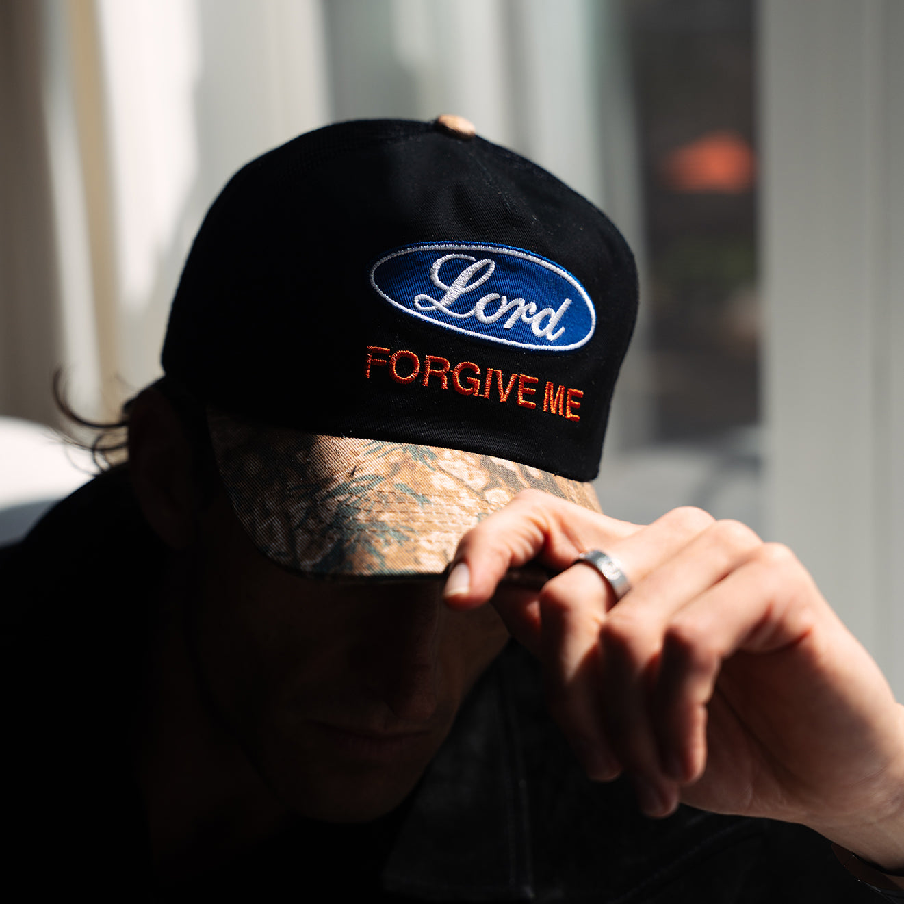 Lord Forgive Me Camo/Blk (Unstructured Mesh Trucker)