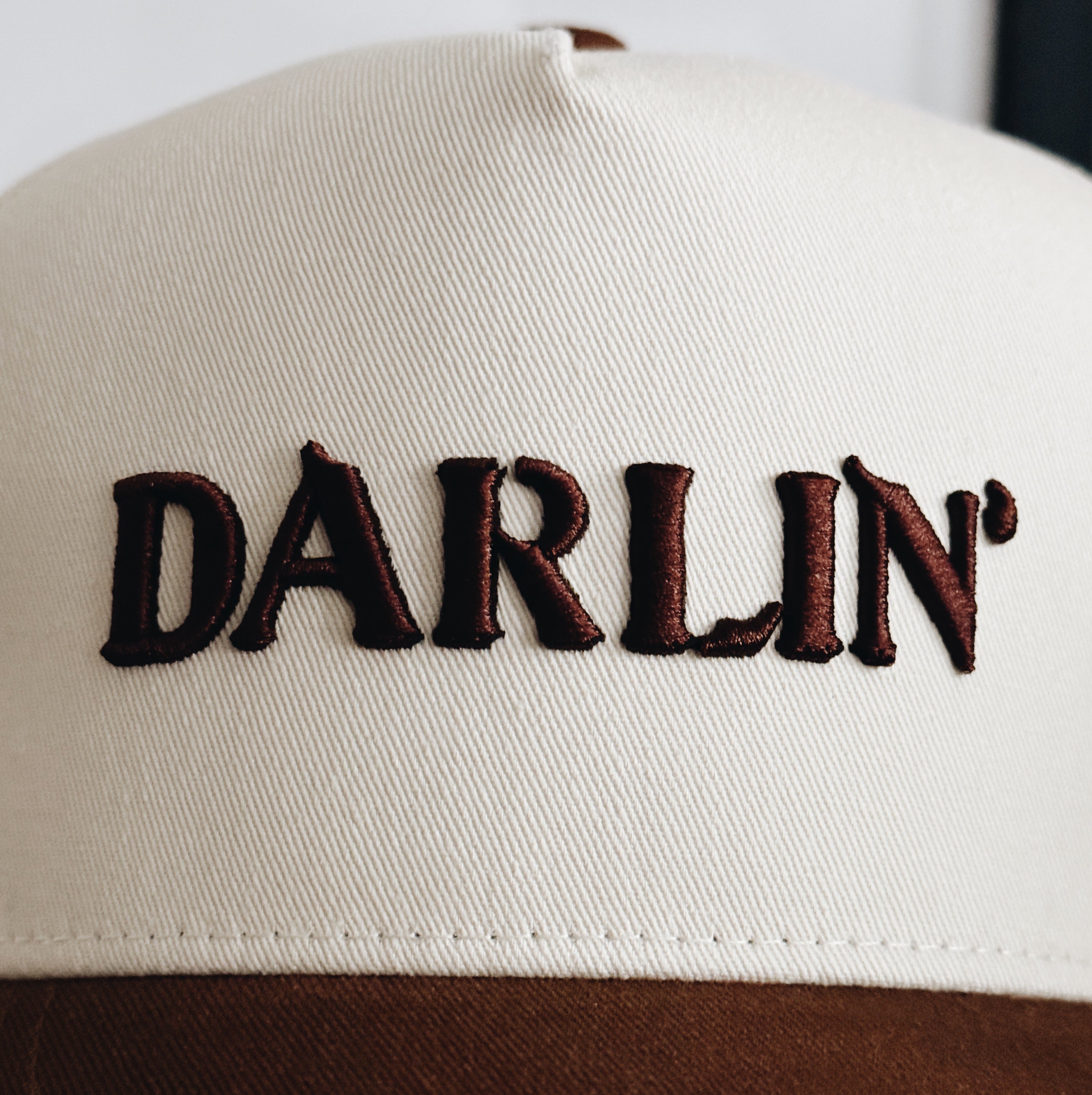 Darlin 5 Panel Cotton Structured Snapback Hat (Creme/Autumn)