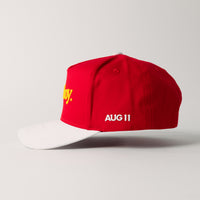 Loverboy 5 Panel Cotton Structured Snap Back Hat (Crimson/Stark White)