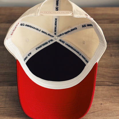 Art 5 Panel Cotton Structured Trucker Snap Back Hat (Creme/Red)