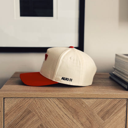 Art 5 Panel Cotton Structured Trucker Snap Back Hat (Creme/Red)