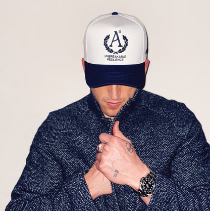 Crest 5 Panel Cotton Structured Snapback (Navy/Stark White)