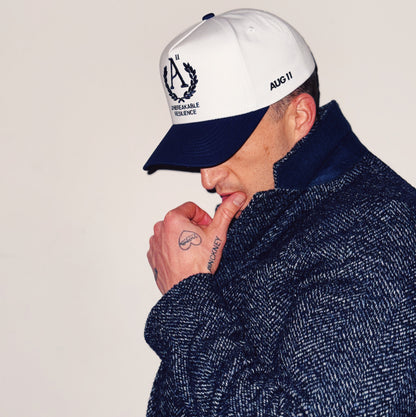 Crest 5 Panel Cotton Structured Snapback (Navy/Stark White)