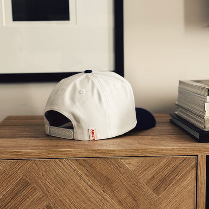 Crest 5 Panel Cotton Structured Snapback (Navy/Stark White)