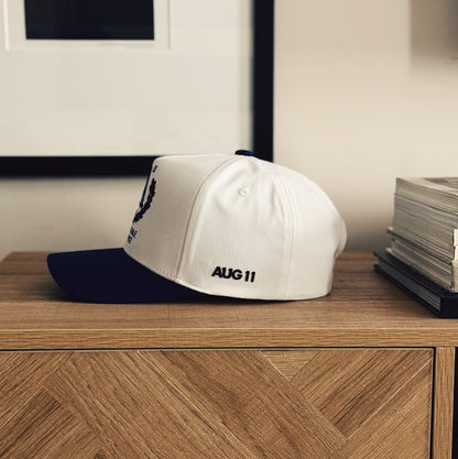 Crest 5 Panel Cotton Structured Snapback (Navy/Stark White)