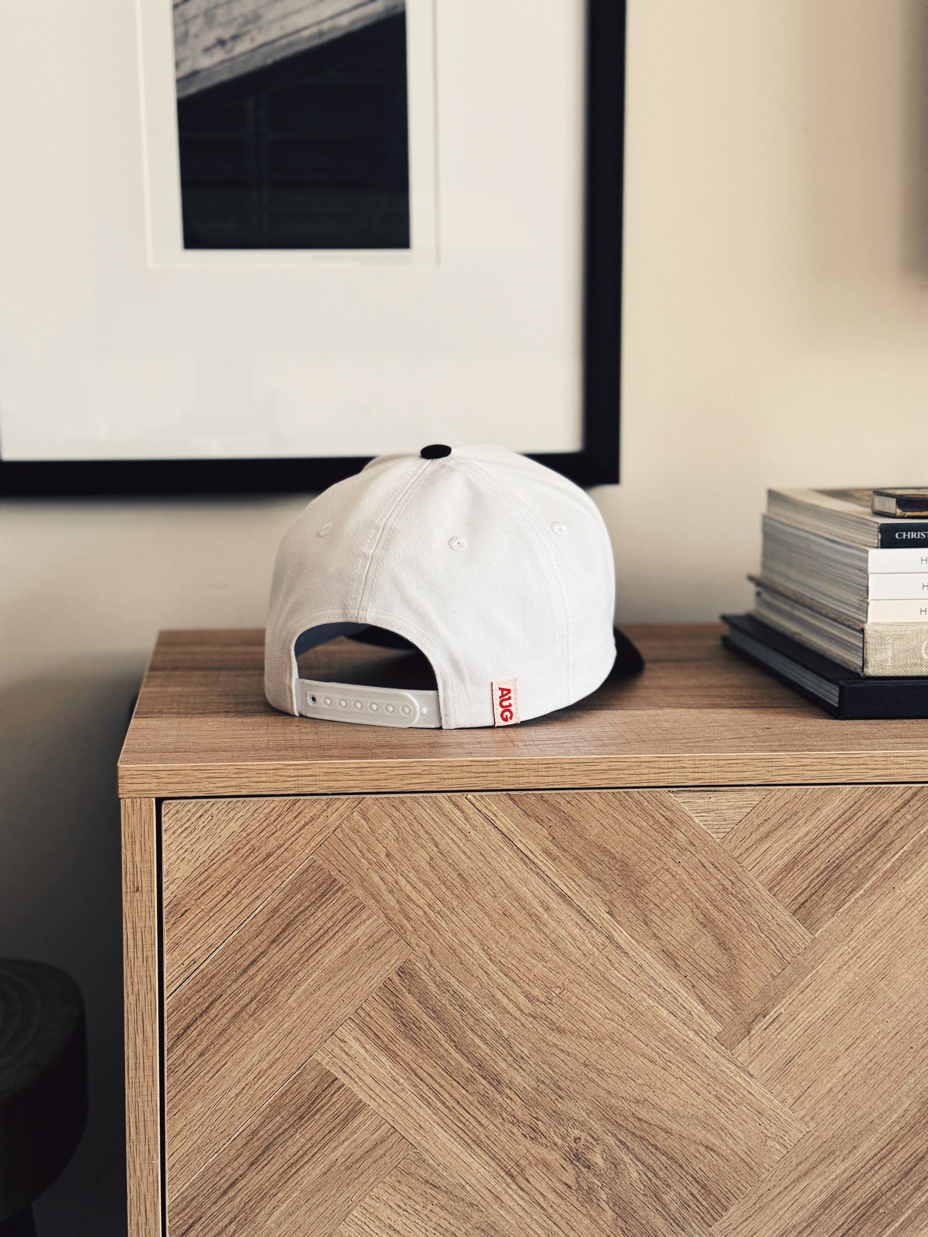 Dad 5 Panel Cotton Structured Snapback Hat (White/Black)