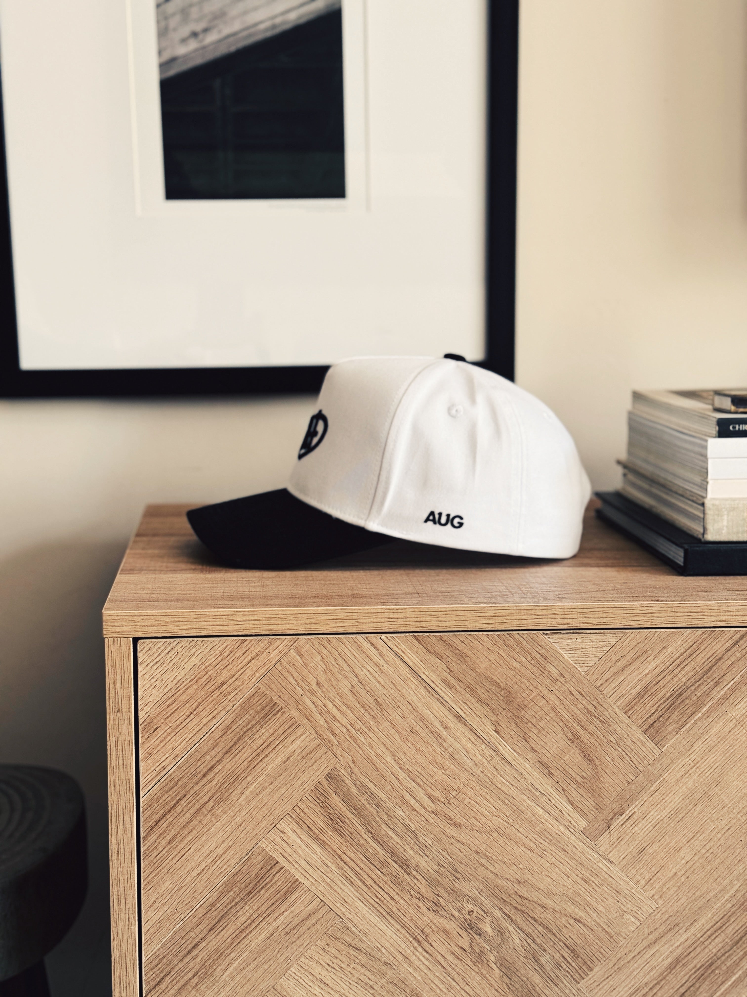 Dad 5 Panel Cotton Structured Snapback Hat (White/Black)