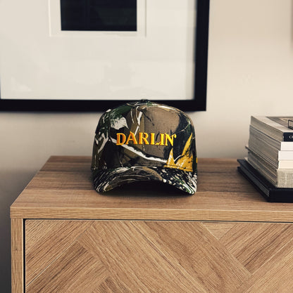 Darlin' Cotton Structured 5 Panel Snap Back Hat (Camo/Gold)