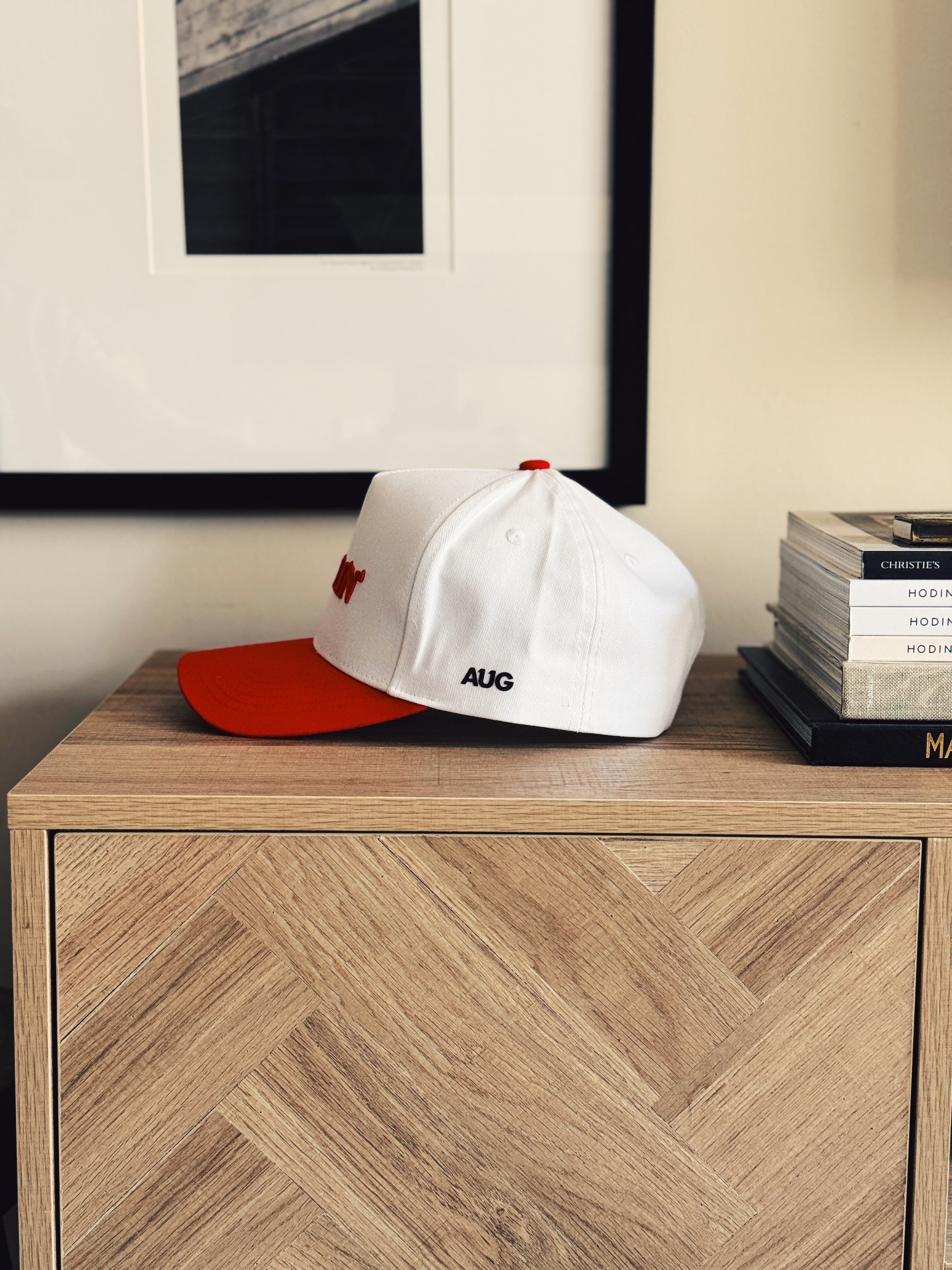 Darlin 5 Panel Cotton Structured Snapback Hat (Red/White)