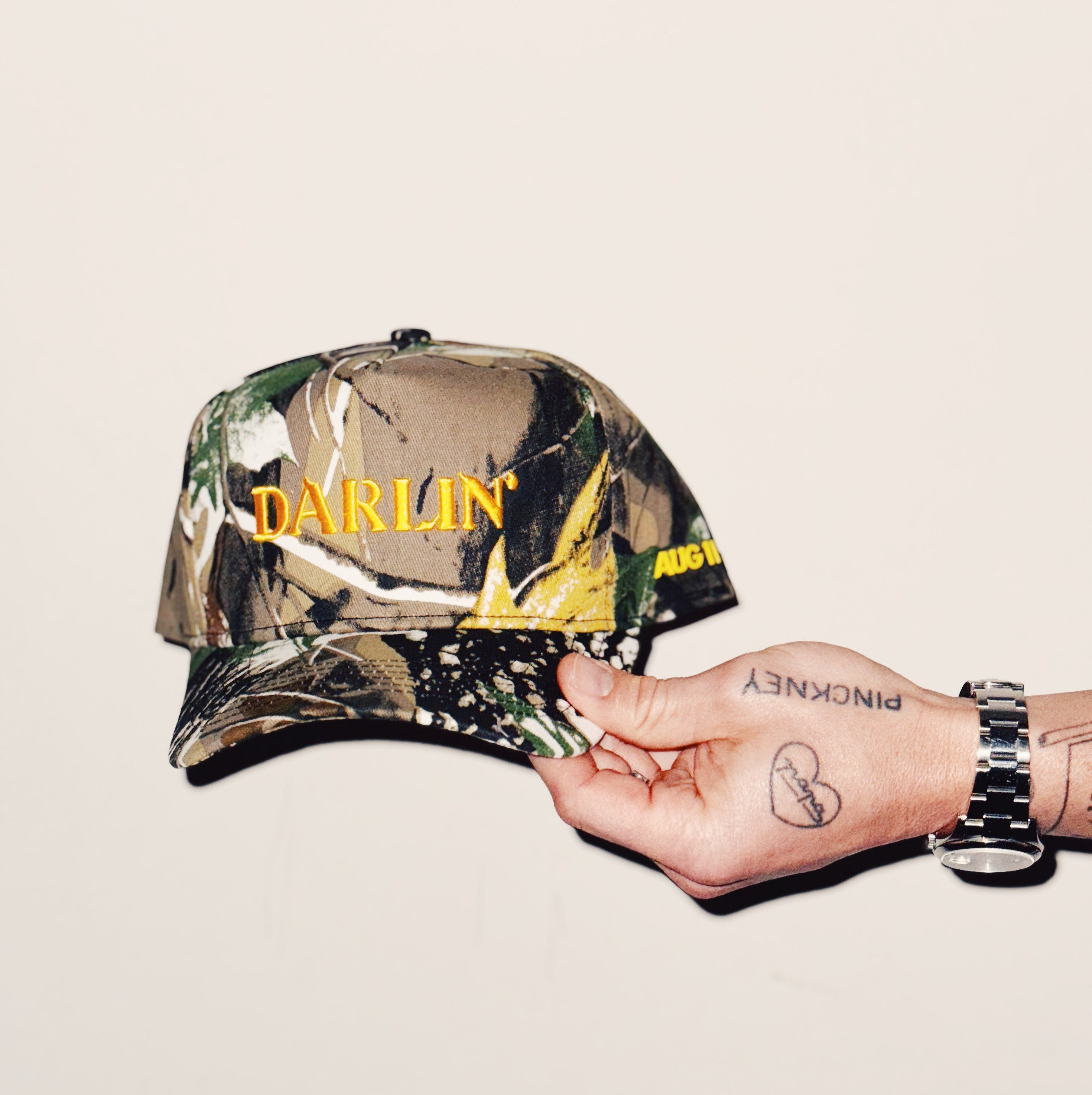 Darlin' Cotton Structured 5 Panel Snap Back Hat (Camo/Gold)