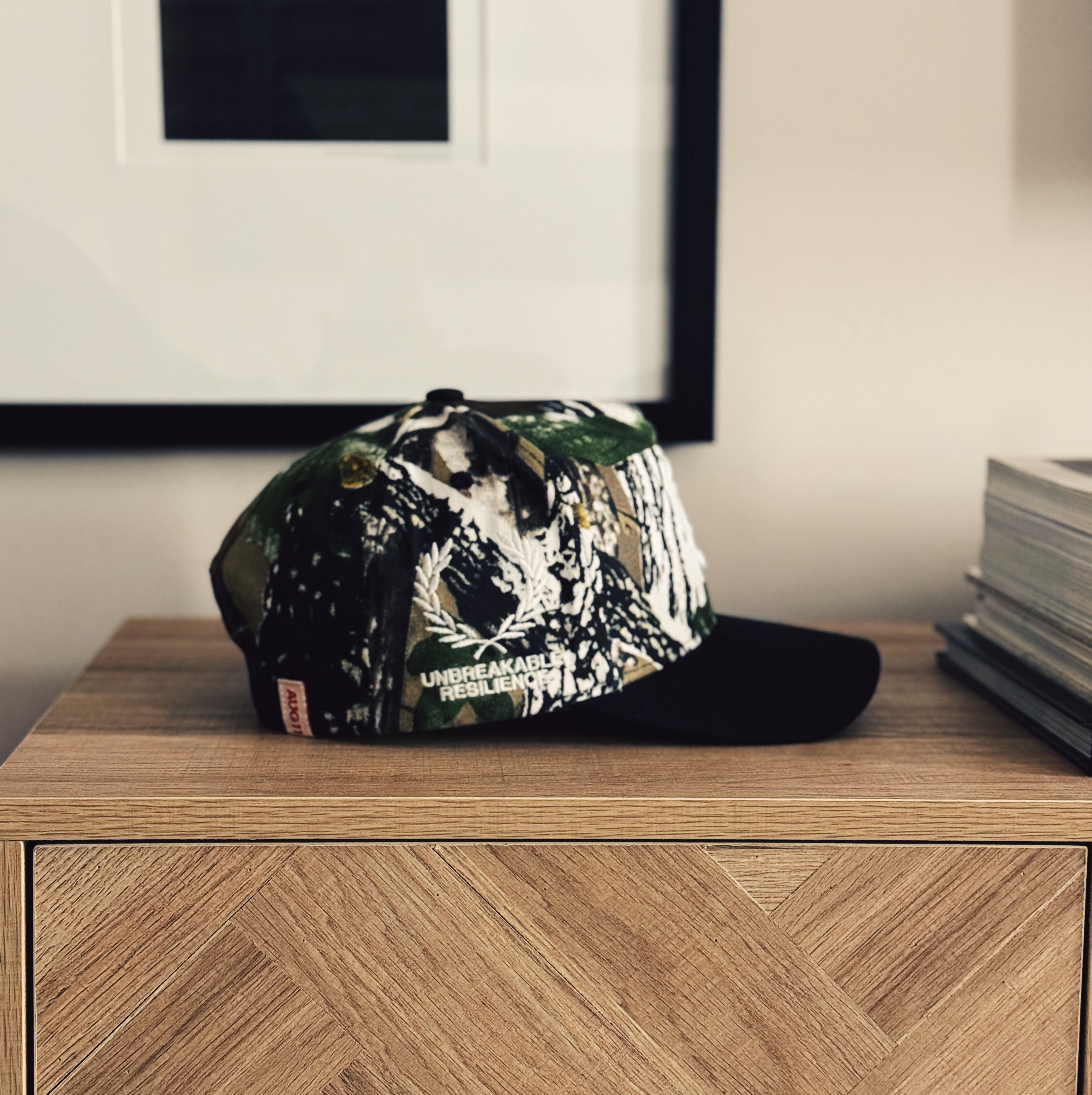 Laurel Cotton Structured 5 Panel Snap Back Hat (Camo/Black)