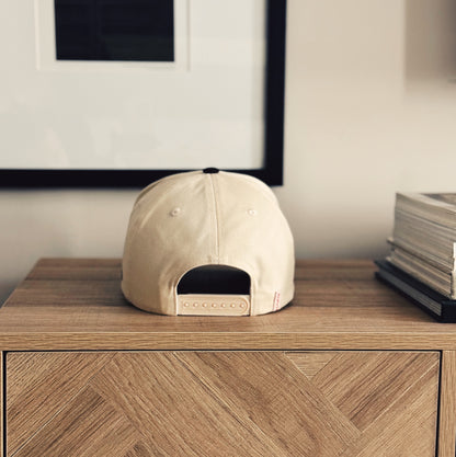 Laurel Cotton Structured 5 Panel Snap Back Hat (Creme/Black)