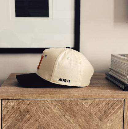 Laurel Cotton Structured 5 Panel Snap Back Hat (Creme/Black)