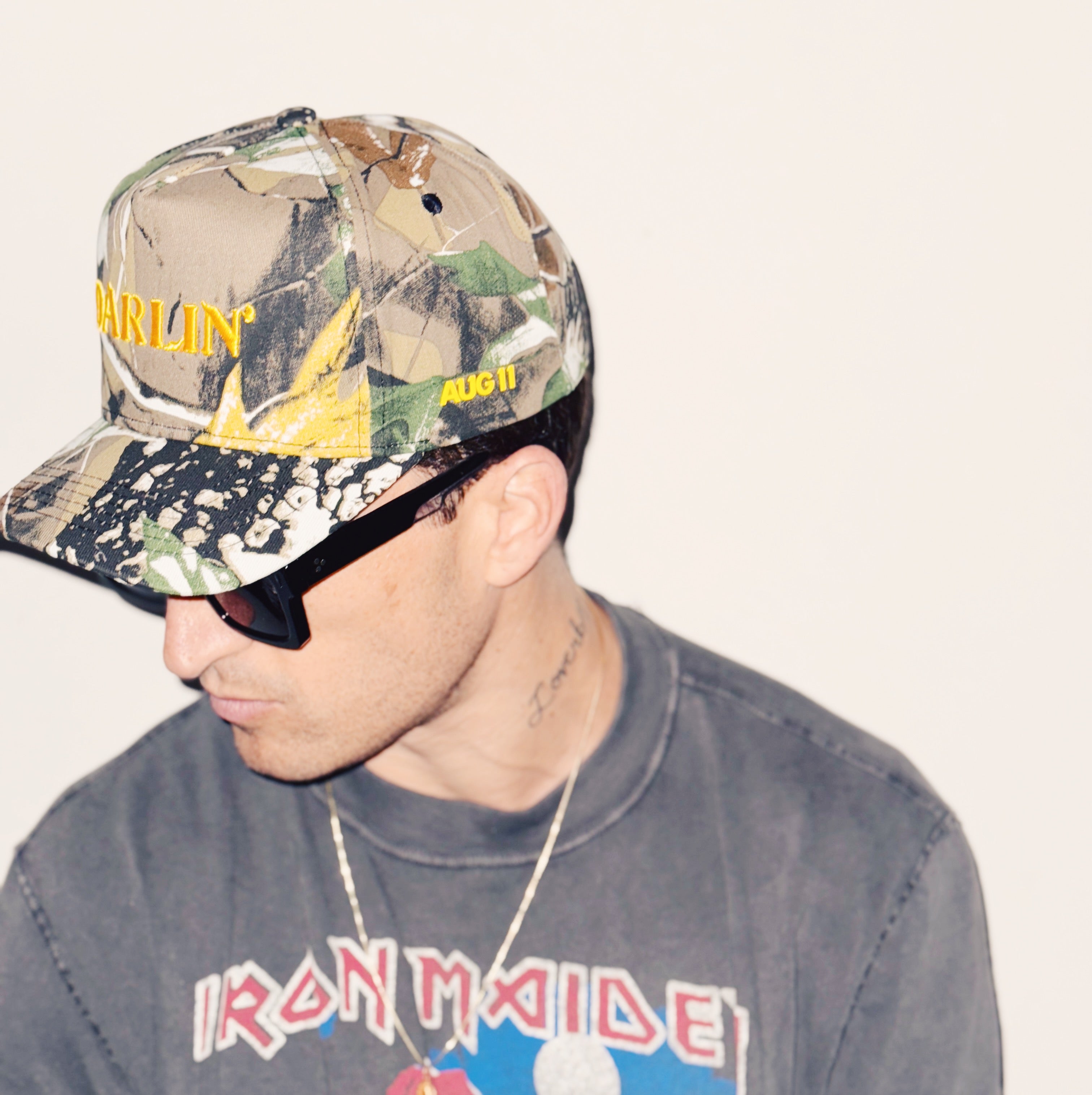 Darlin' Cotton Structured 5 Panel Snap Back Hat (Camo/Gold)