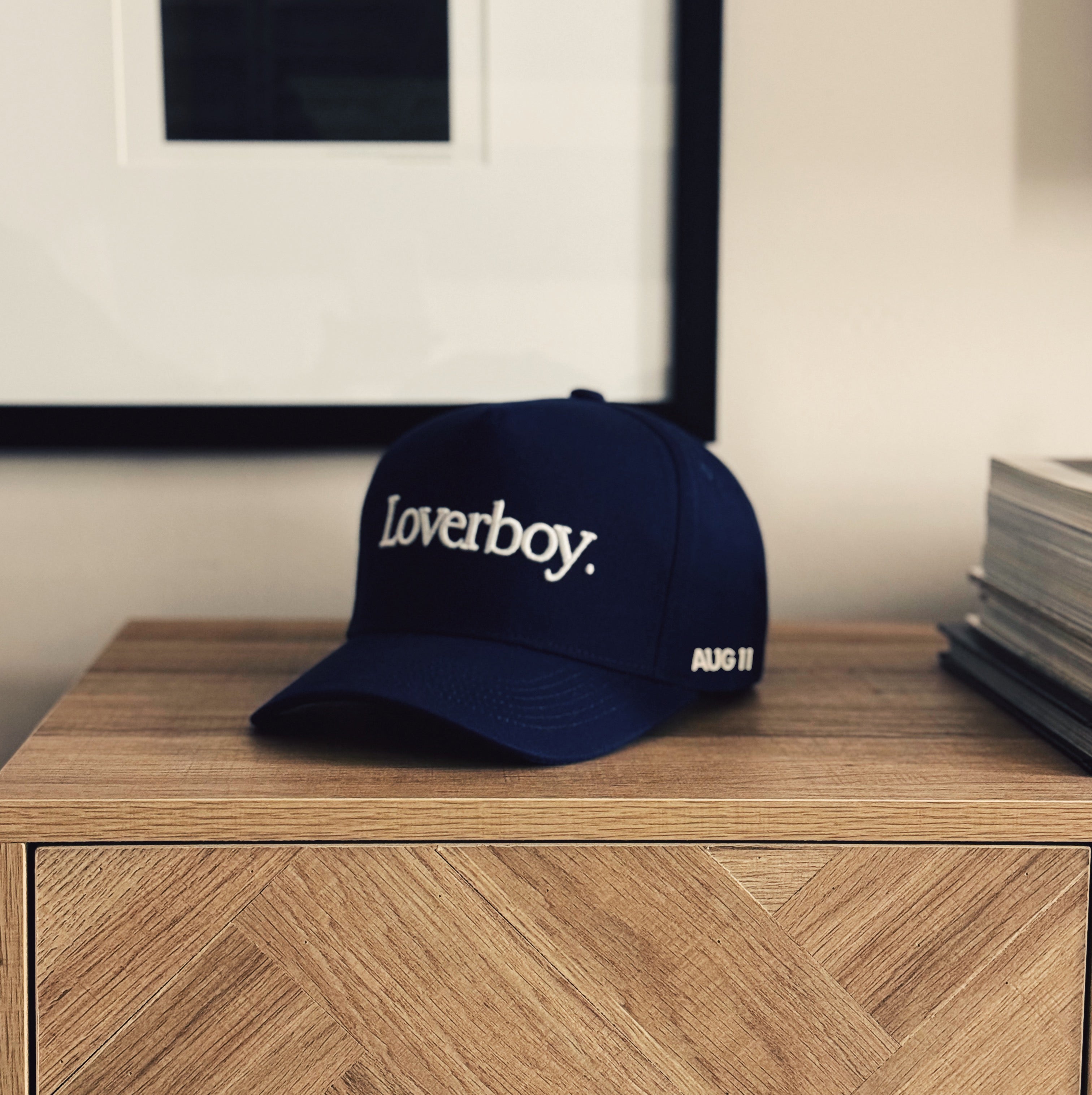 Loverboy 5 Panel Cotton Structured Snap Back Hat (Navy)