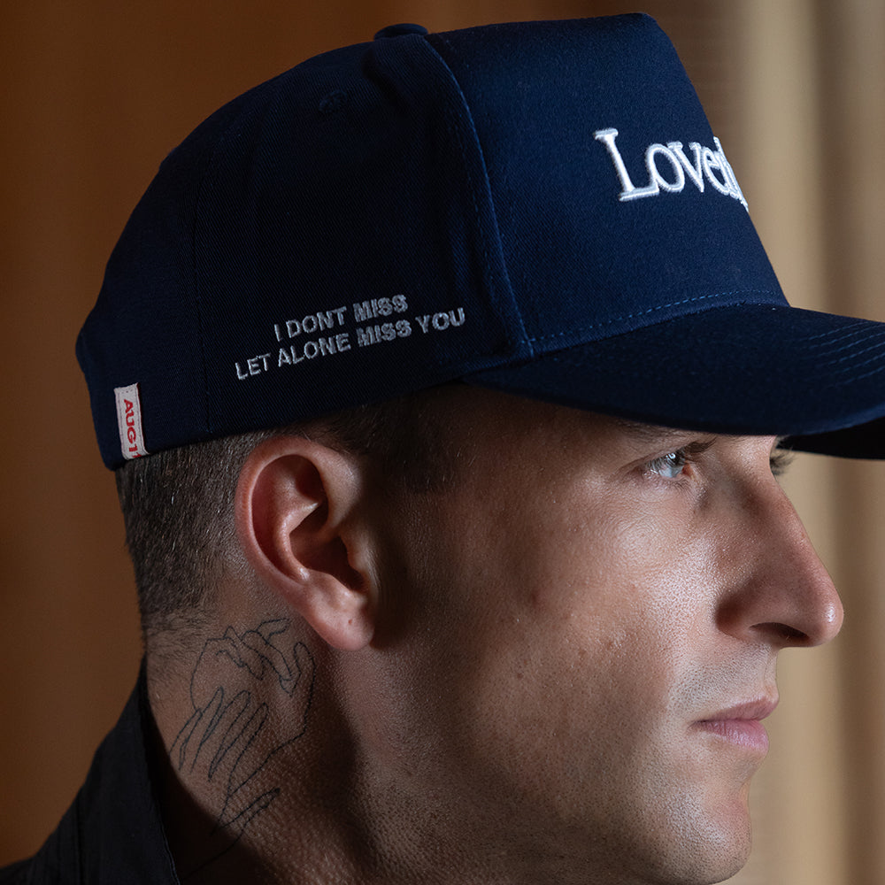 Loverboy 5 Panel Cotton Structured Snap Back Hat (Navy)