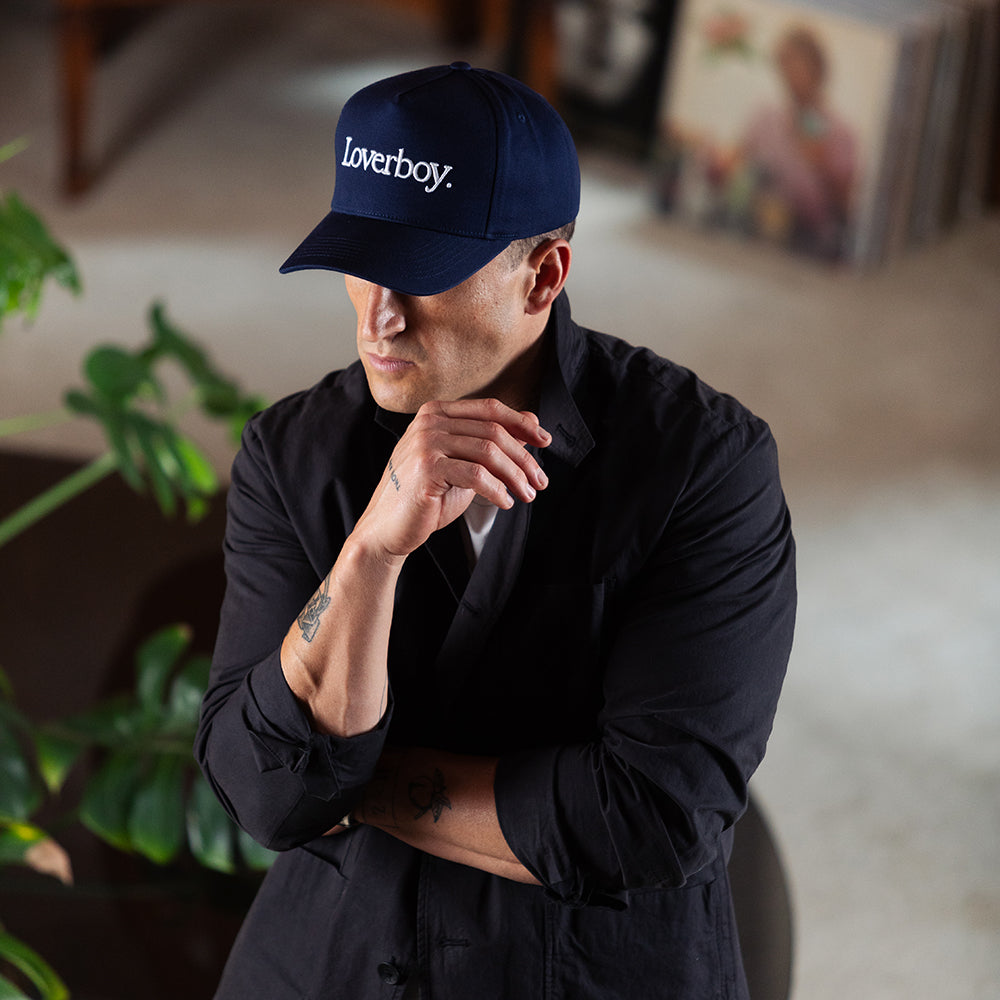 Loverboy 5 Panel Cotton Structured Snap Back Hat (Navy)