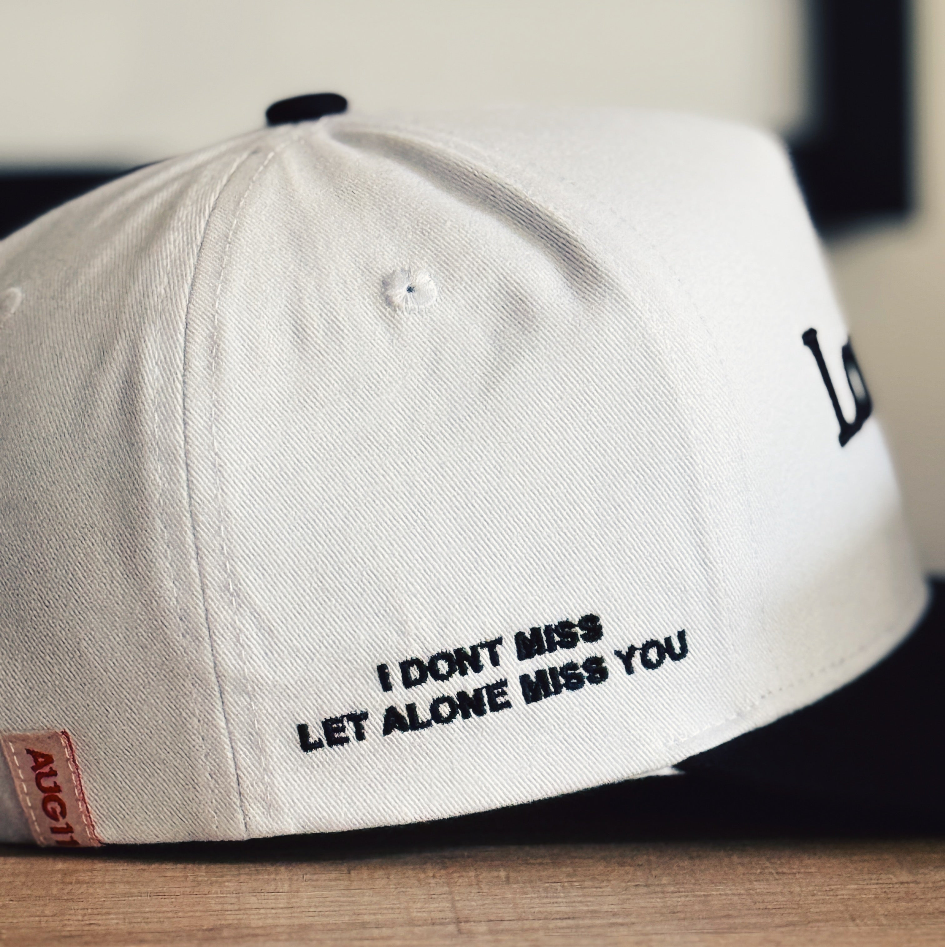 Loverboy 5 Panel Cotton Structured Snap Back Hat (White/Black)