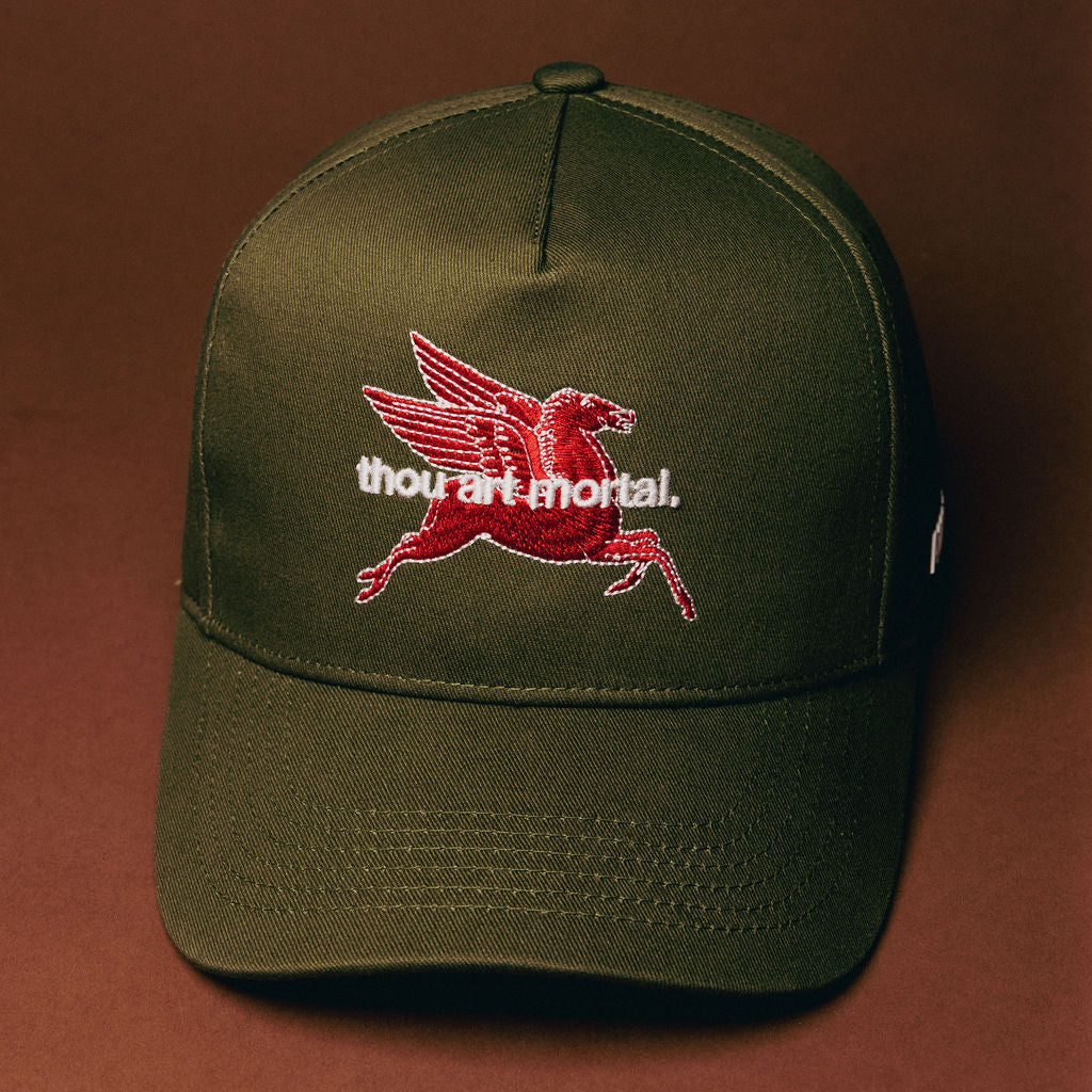 Thou Art Mortal 5 Panel Cotton Structured Snap Back Hat (Moss)