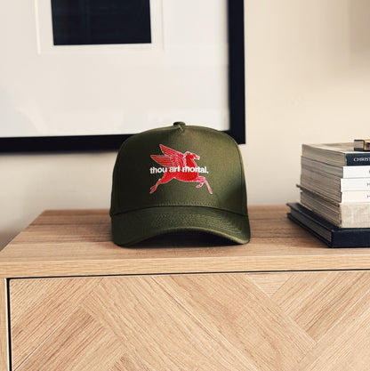 Thou Art Mortal 5 Panel Cotton Structured Snap Back Hat (Moss)