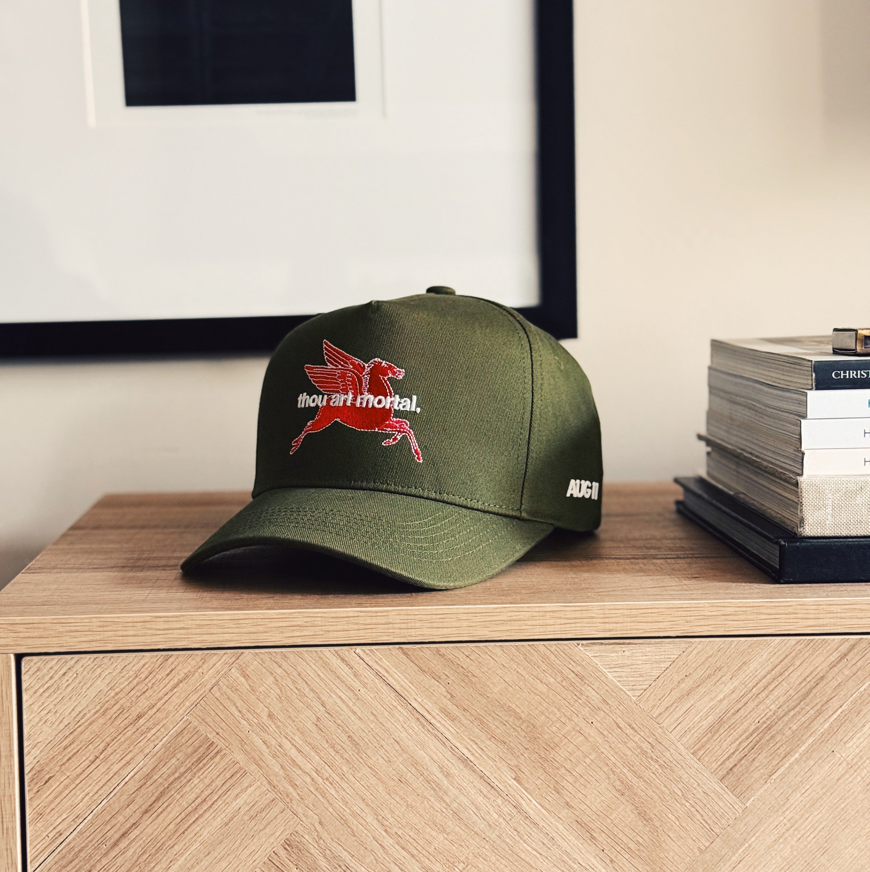 Thou Art Mortal 5 Panel Cotton Structured Snap Back Hat (Moss)