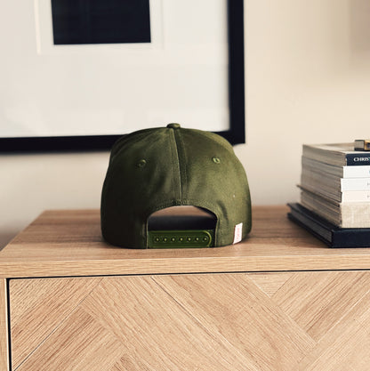 Thou Art Mortal 5 Panel Cotton Structured Snap Back Hat (Moss)