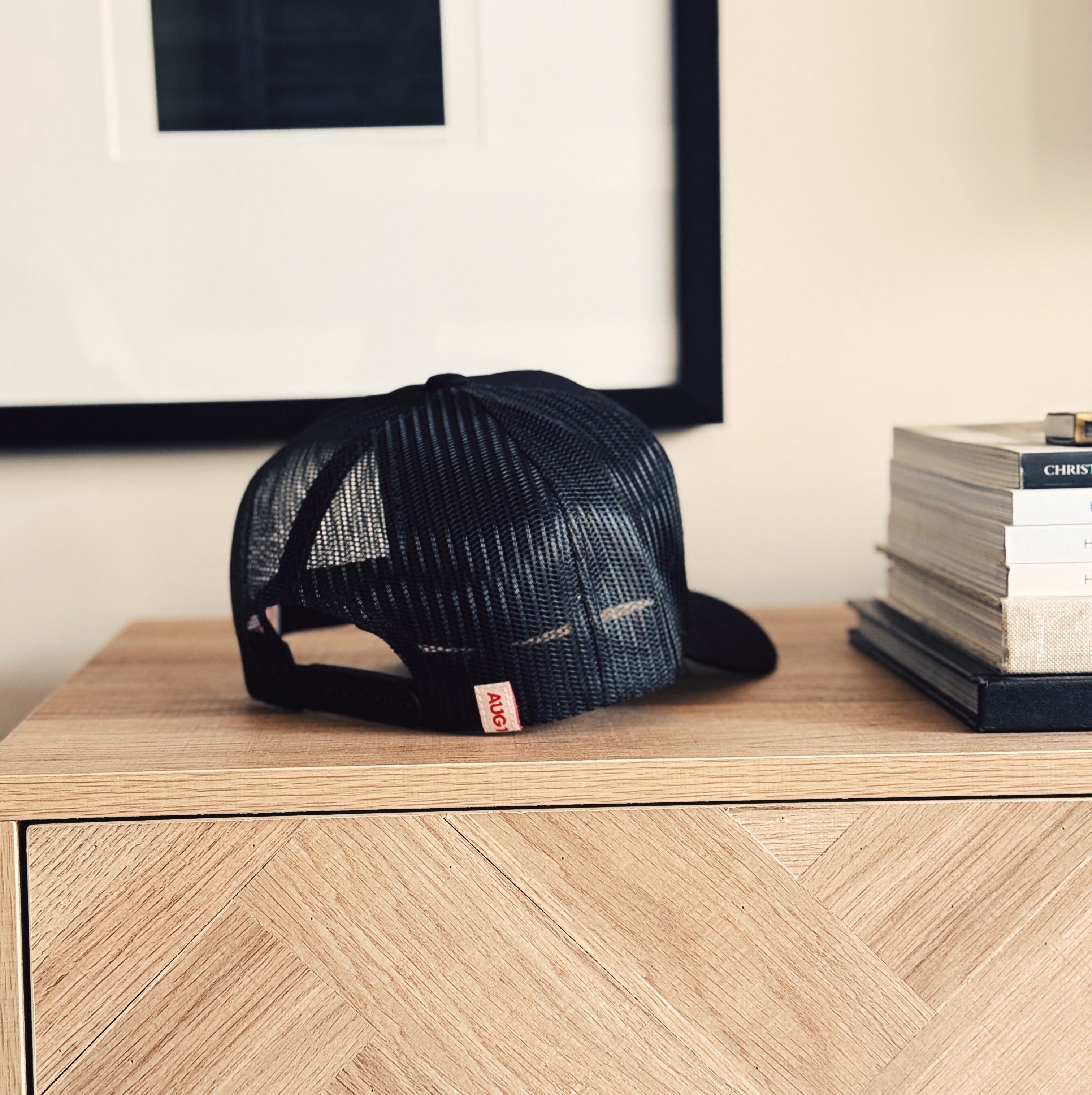 Essentials 5 Panel Mesh Trucker Snapback Hat (Black)