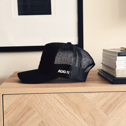 Essentials 5 Panel Mesh Trucker Snapback Hat (Black)