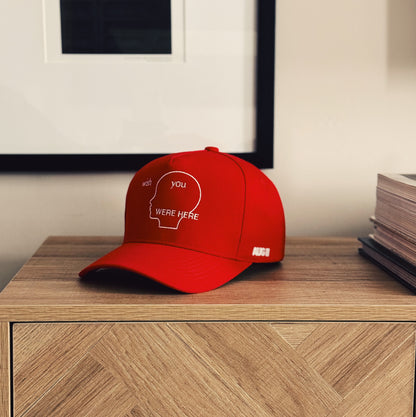 Wish You Were Here 5 Panel Cotton Structured Snap Back Hat (Crimson)